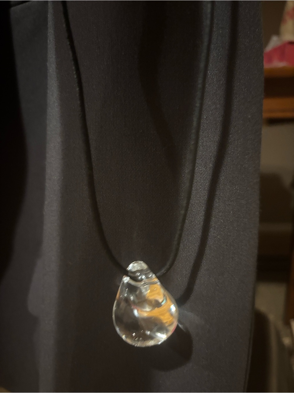 Baccarat Clear Teardrop Crystal Necklace on Black Cord